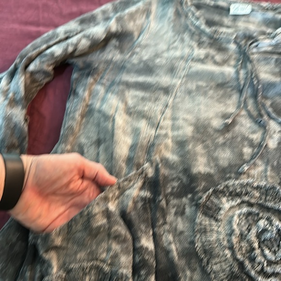 Oh My Gauze L XL Black and Gray tie-dyed Asymmetrical Tunic pockets cotton - Picture 9 of 11